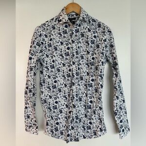 🇨🇦 RW&CO 18” PTP Men's Floral Slim Fit Shirt, White/Blue, Size XS, 13-13.5” Neck